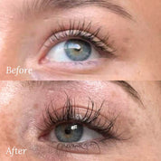 lash therapy australia lash growth serum Before and after comparison of eyelash growth showing a close-up of an eye  results.